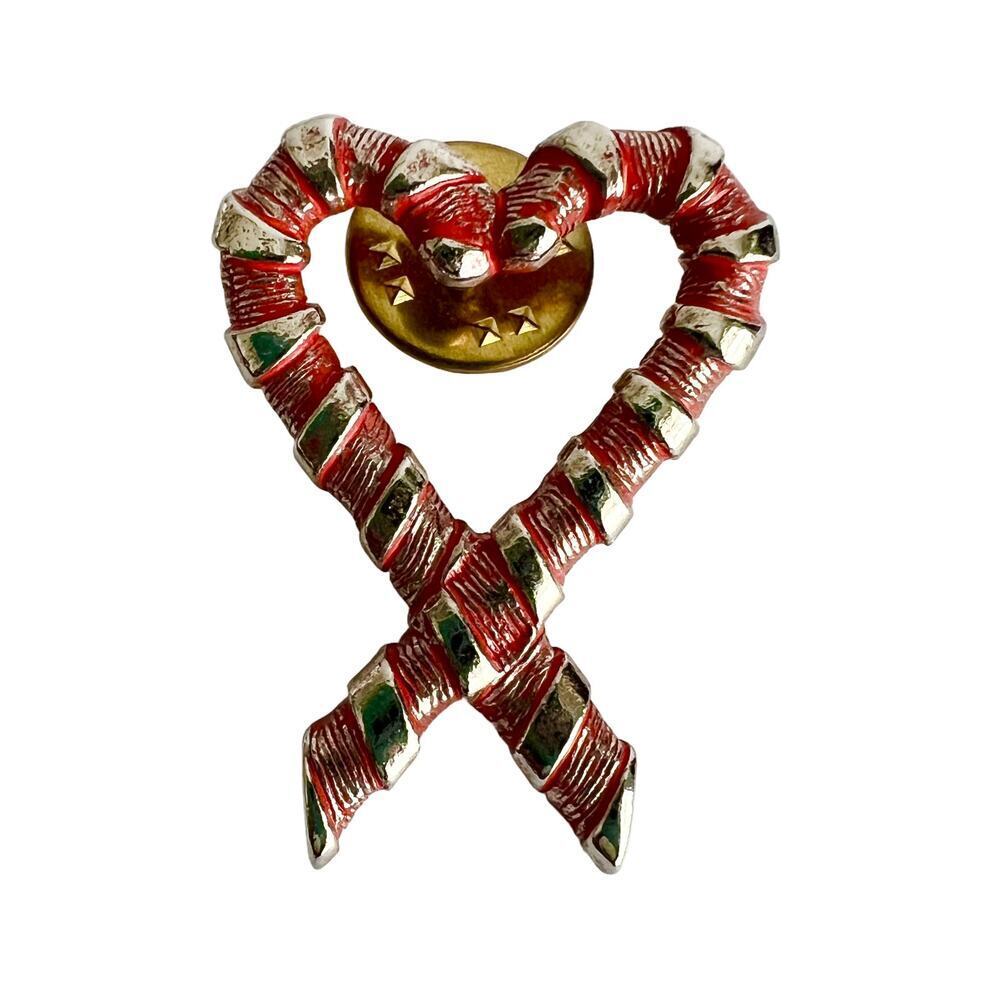 🍭6/$30 Vintage Candy Cane Heart Pin